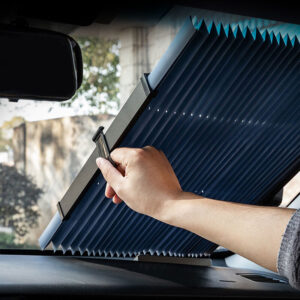 Parasolar auto retractabil tip acordeon, 65x150 cm, protecție solară, montaj cu ventuze