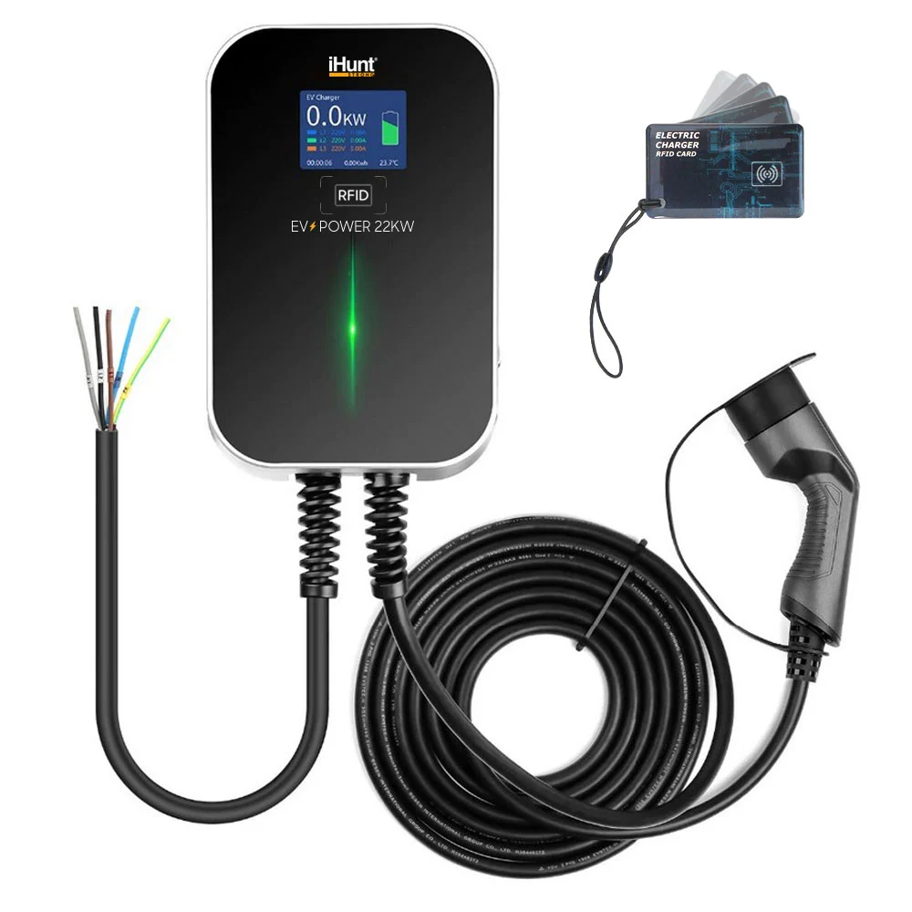 Stație de Încărcare Mașini Electrice iHunt EV Power 22kW RFID, Trifazată, Cablu 6m Type 2, Ecran LCD, 5 Cartele Incluse