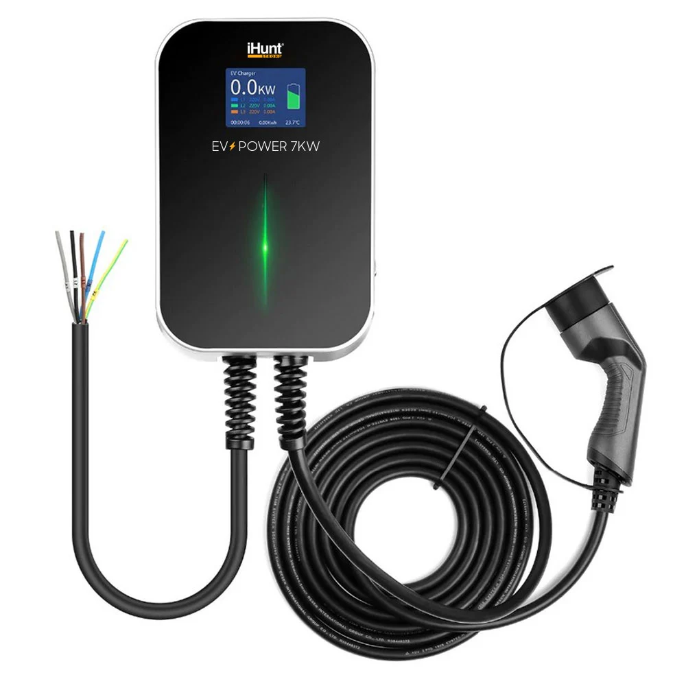 Stație de Încărcare Mașini Electrice iHunt EV Power 7kW, Monofazată, Cablu 5m Type 2, Ecran LCD 3.5", IP66