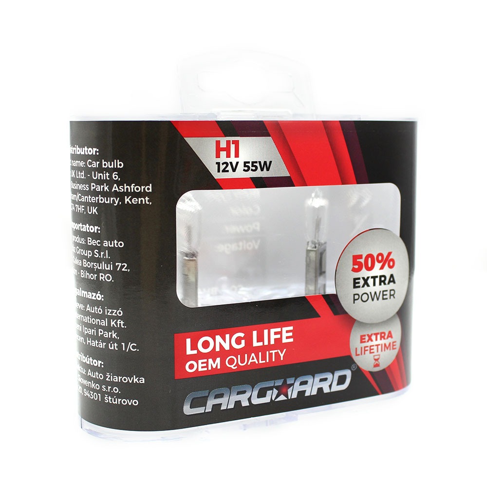 Bec Halogen H1 55W 12V +50% Intensitate Carguard LONG LIFE