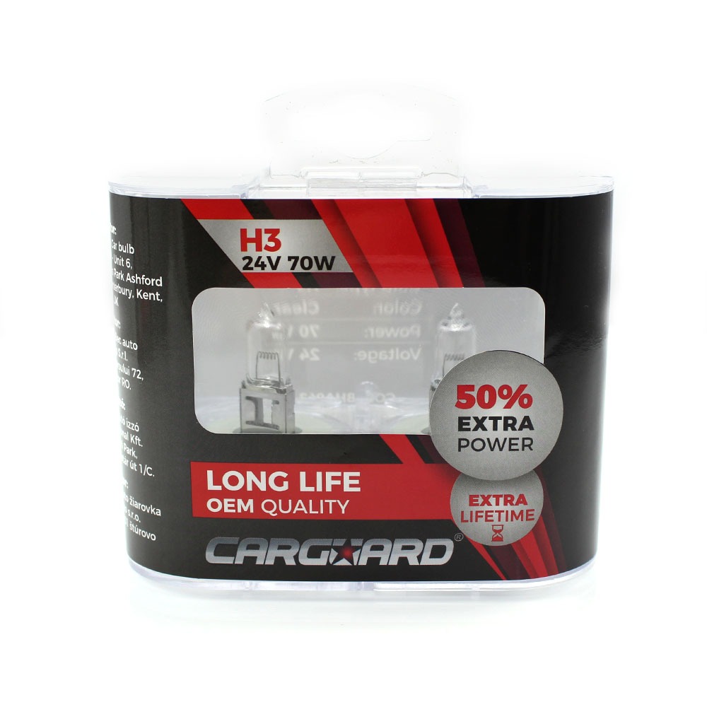 Bec halogen H3 70W 24V Alb Xenon Carguard +50% Intensitate