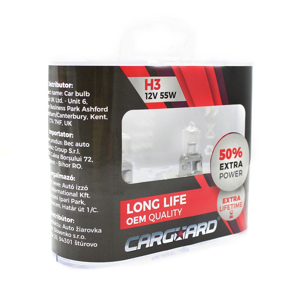 Bec halogen H3 55W 12V +50% Intensitate Carguard LONG LIFE