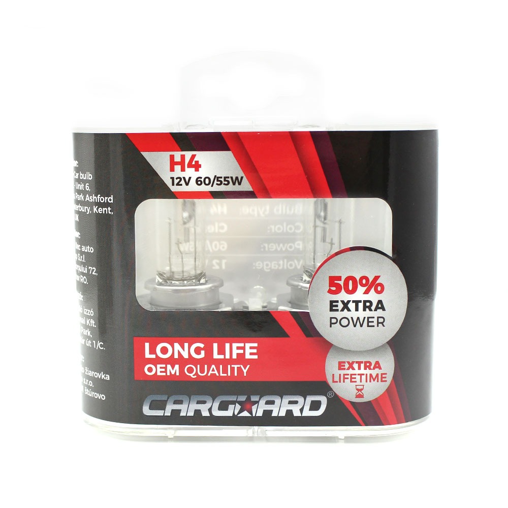 Bec Halogen H4 55W 12V +50% Intensitate Carguard LONG LIFE